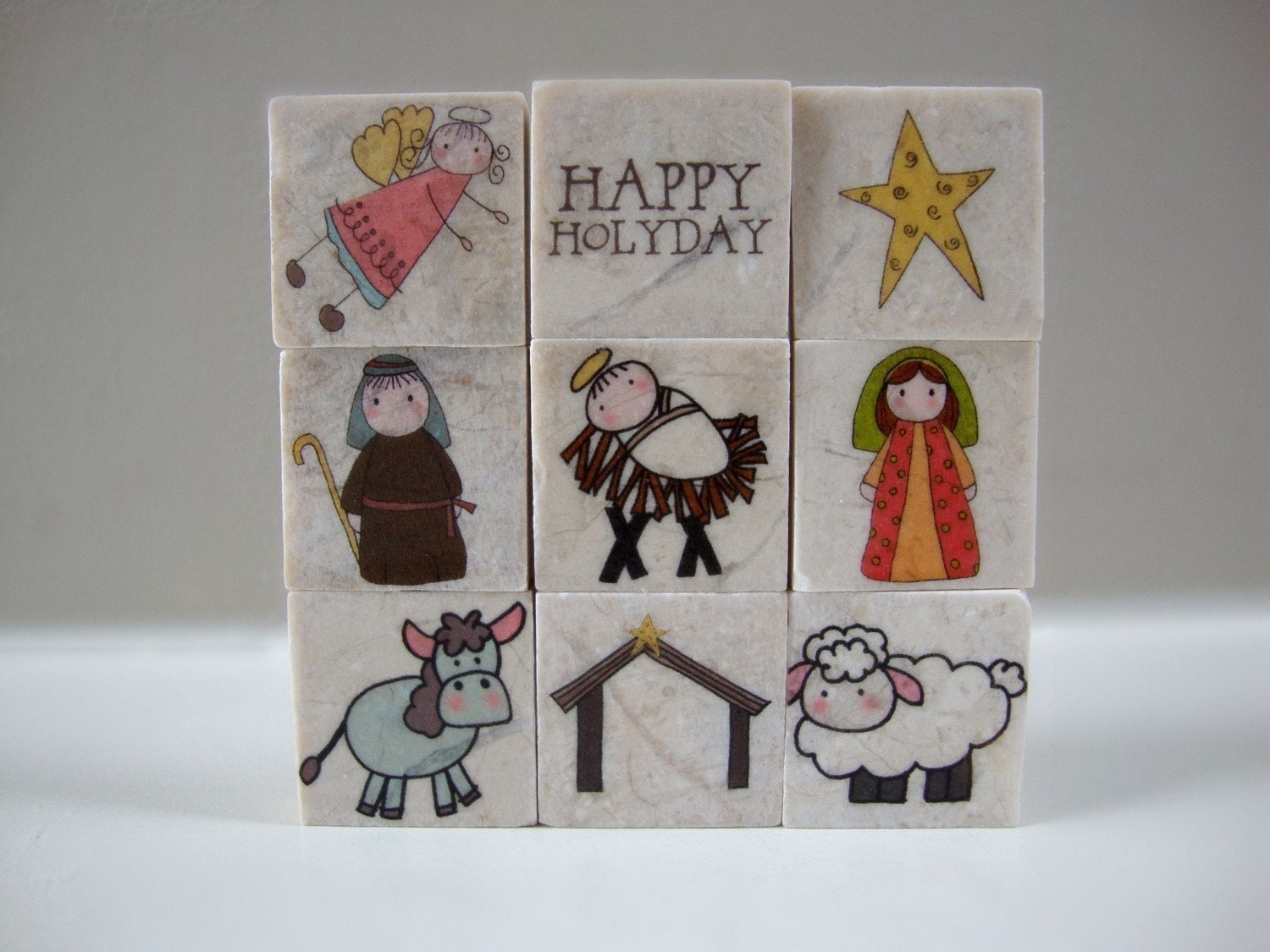 Nativity set of 9 stackable stones