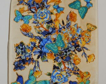 Custom Canvas Tote with Colorful Blue and Yellow Floral Fabric Applique Design