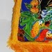 Exotic Bird Tote Canvas Royal Blue with Fabric Applique Design and Yellow Fringe