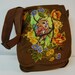 Holiday Sale75% Off Hooting Tooting Brown Canvas Handbag Hand Painted with Floral Fabric Applique Design