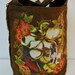 Fantasy Brown Canvas Tote Bag Hand Painted Fabric Floral Applique Design and Fringe