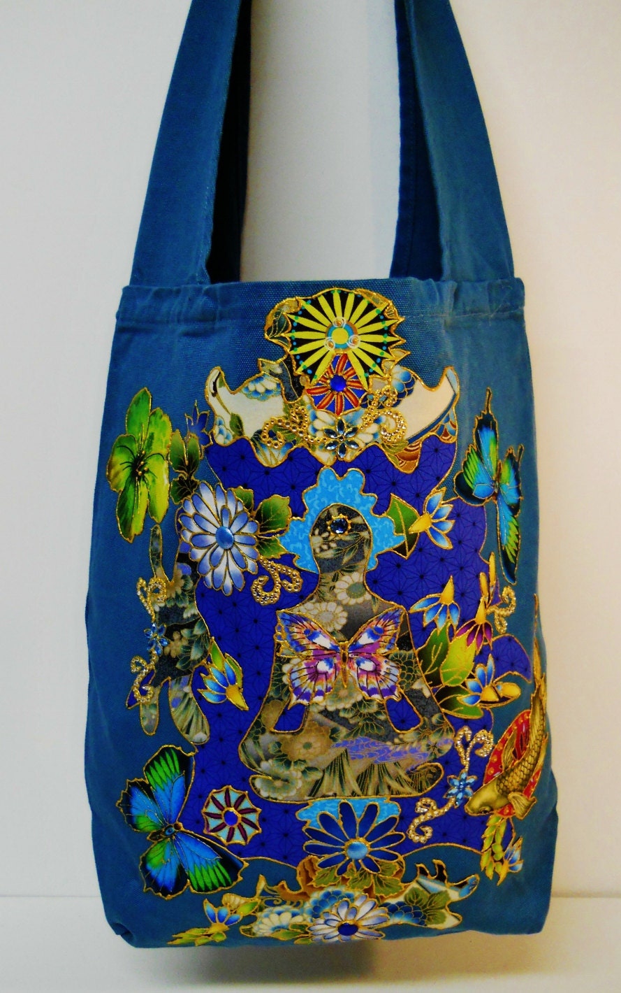 Exclusive Tote Hand Painted Fabric Applique Designs Meditation Bliss