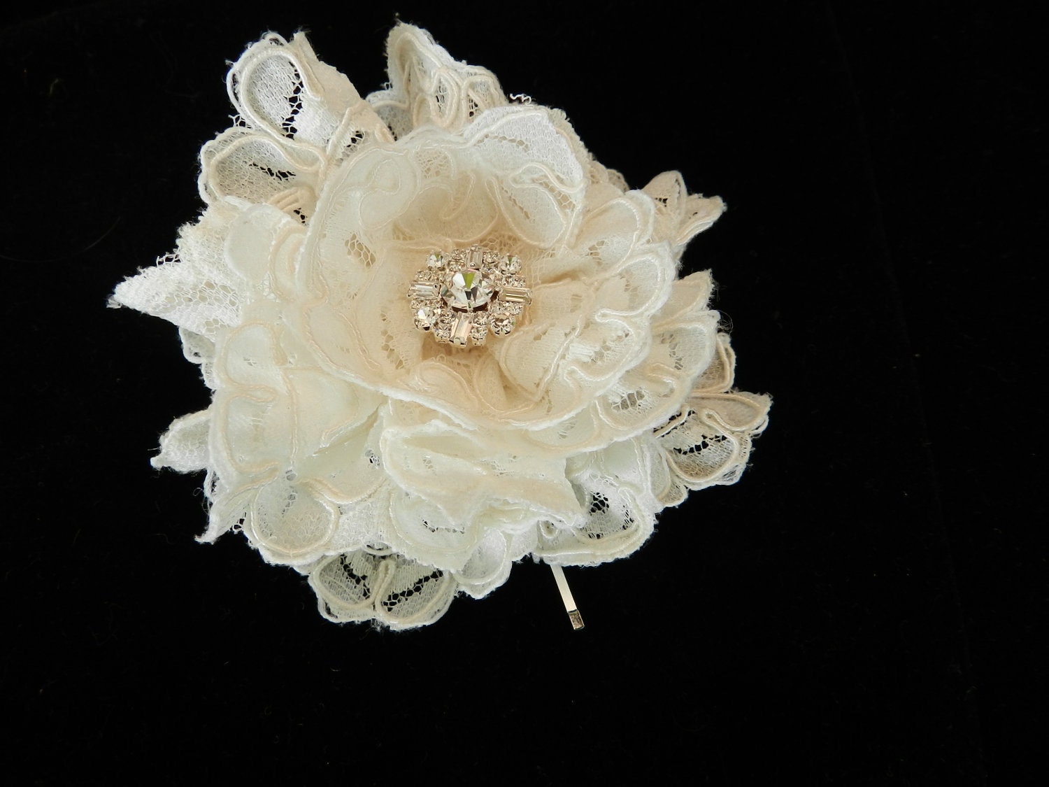 Ivory Alencon Lace Rose Hair Pin