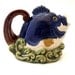 Vintage Majolica Teapot Cobalt Blue Fish Rolling Waves