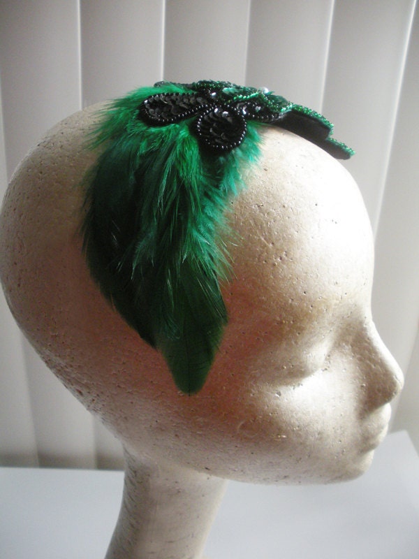 Great Gatsby Goes Green - Feather & Sequin Fascinator