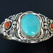 Turquoise and Red Coral Cuff Bracelet - Handmade Sterling Silver Cuff with Turquoise and Red Coral - Statement Artisan Cuff