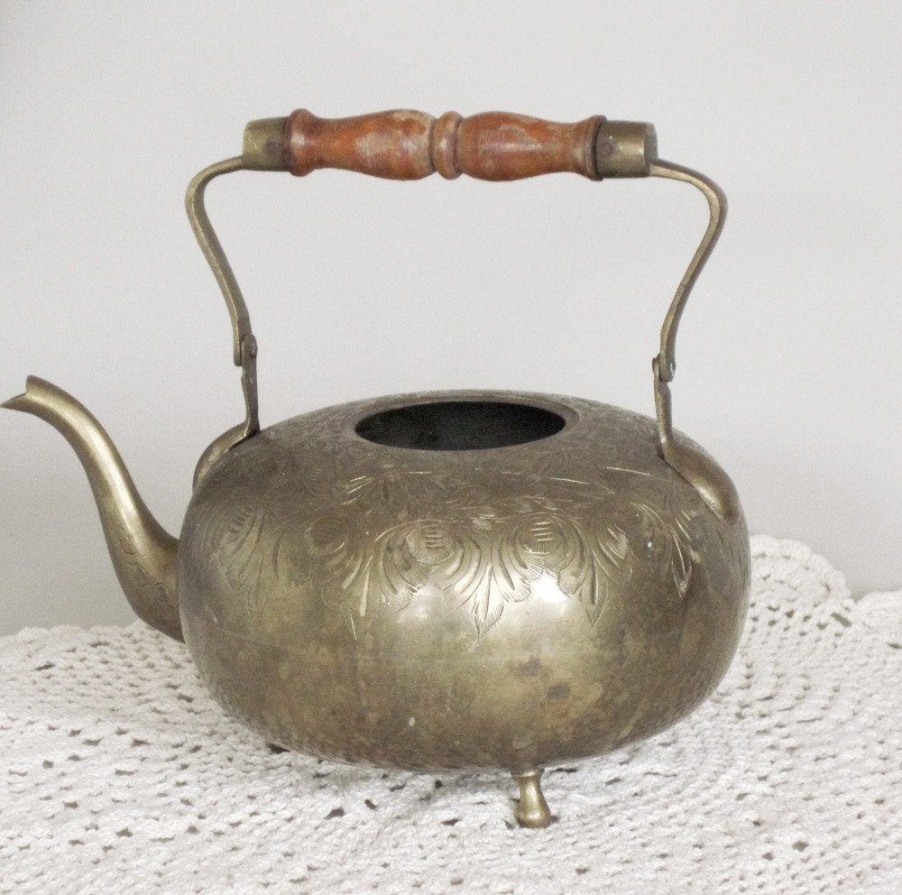 Vintage Medium Teapot Indian Engraved Brass by