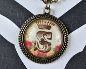 Regal Crowned Letter Monogram Jewelry Personalized Initial Necklace Glass Pendant