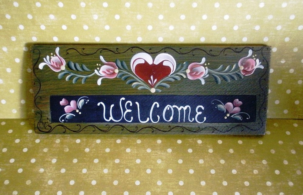 Welcome Wooden Sign Hand Painted Tole Personalize Home Decor Sign Outdoor Wall Hanging Folk Art