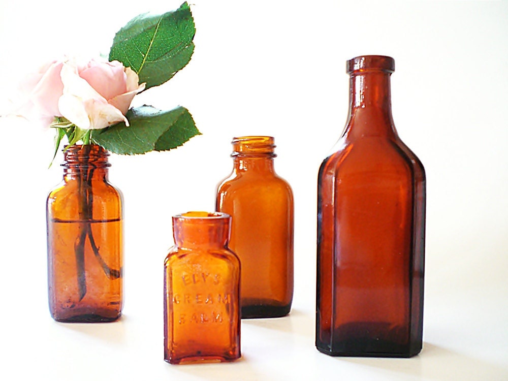 Vintage Apothecary Bottle Collection, Shabby Chic Vase Mix