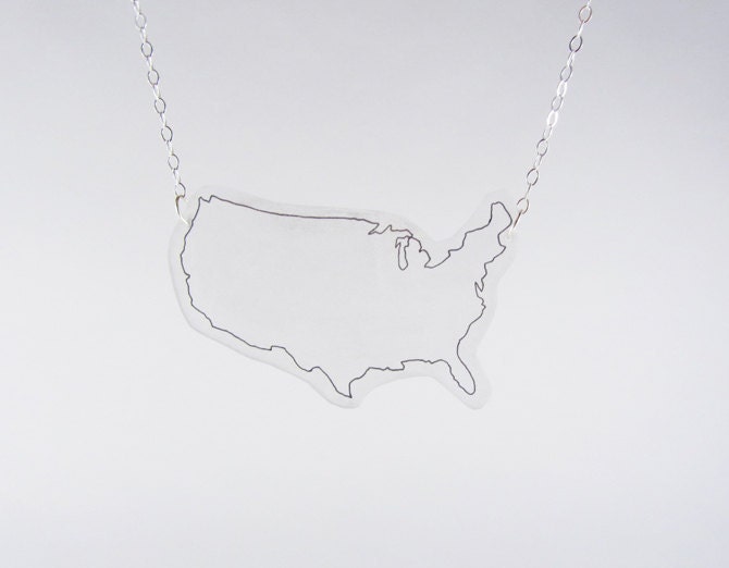 United States of America on a Silver Chain Necklace Pendant Charm Free Shipping