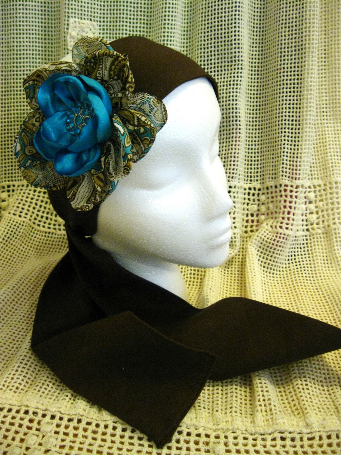Multicolored Bloom Brown and Teal Scarf Headband