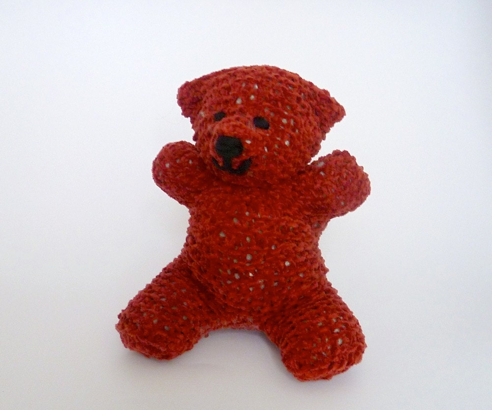 Rust-Red Chenille Bear - handknitted, soft and cuddly - TheGreedyCrocodile