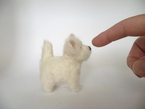 West Highland Terrier Sculpture -  standing white Westie - cheeky little fluffy dog animal soft sculpture collectible - made to order