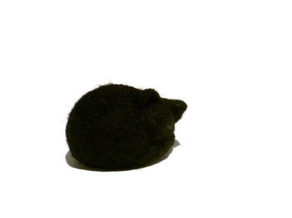 Tiny black cat - needle felted sculpture - asleep - Made to Order- animal collectible soft sculpture