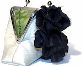 Wedding Clutch in Ivory, Midnight Blue, Chartreuse Green with Ruched Silk Flower and Chain Ready to Ship