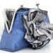 Wedgewood Cornflower Blue Wedding Clutch with Chain and Silver Flower with Vintage Rhinestone Sparkle