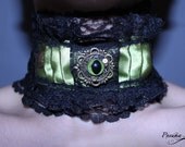 Steampunk Evil green cat eye choker