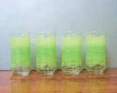 Vintage Glass Cups, green and yellow leaf pattern