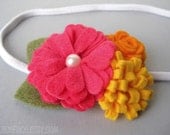 Bouquet Flower Headband - hot pink / golden yellow / orange - one size fits all