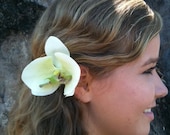 Large real touch ivory and light green phalaenopsis orchid hair clip