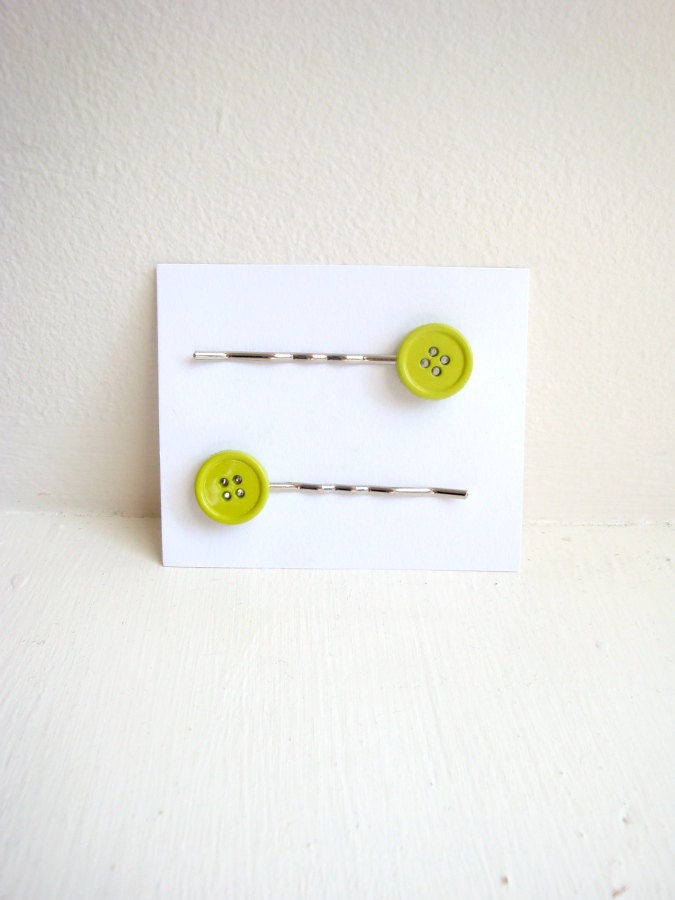 Bobby Pins - Lime Green Buttons