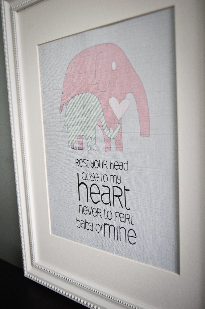 8x10 nursery print baby mine elephants in pinks
