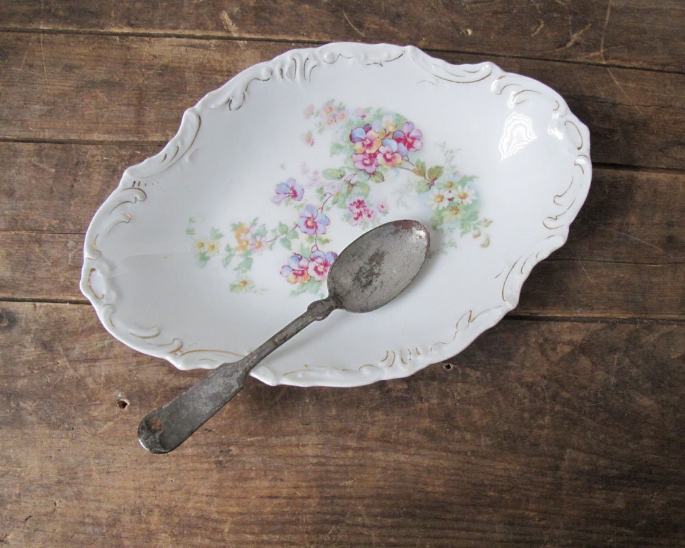 Antique Floral Dish, Cottage Chic Decor