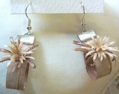 Birch Bark Earrings with Hand Carved Wood Flowers