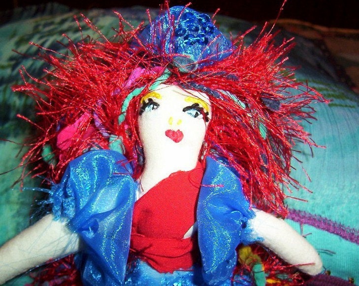 Cloth Art Doll, OOAK, Hand Embroidered,  Fortune Fever, Whimsical, Fantasy