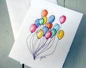 Stationery Set of Cards - Colorful Balloons Notecards, Watercolor Art Cards, Set of 4