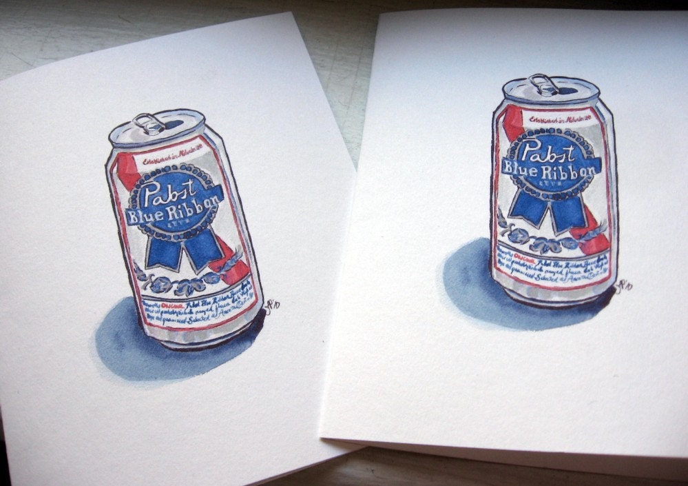Pabst Cards - PBR Beer Watercolor Art Notecards, Set of 4