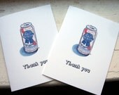 Gifts for Guys - PBR Thank You Cards, Pabst Blue Ribbon Beer Watercolor Art Notecards Cards, Set of 8
