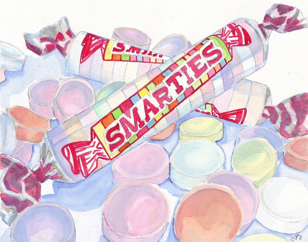 Smarties Candy Watercolor Art Print Watercolor by jojolarue