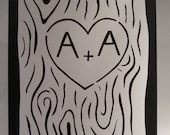 Oak Tree Carved Initials Cut Out