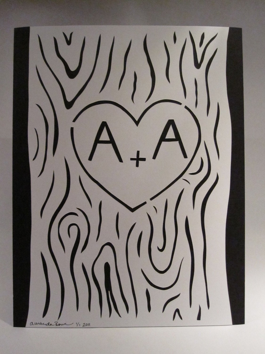 Oak Tree Carved Initials Cut Out