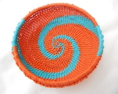 African Zulu Wire Basket Orange and Turquoise