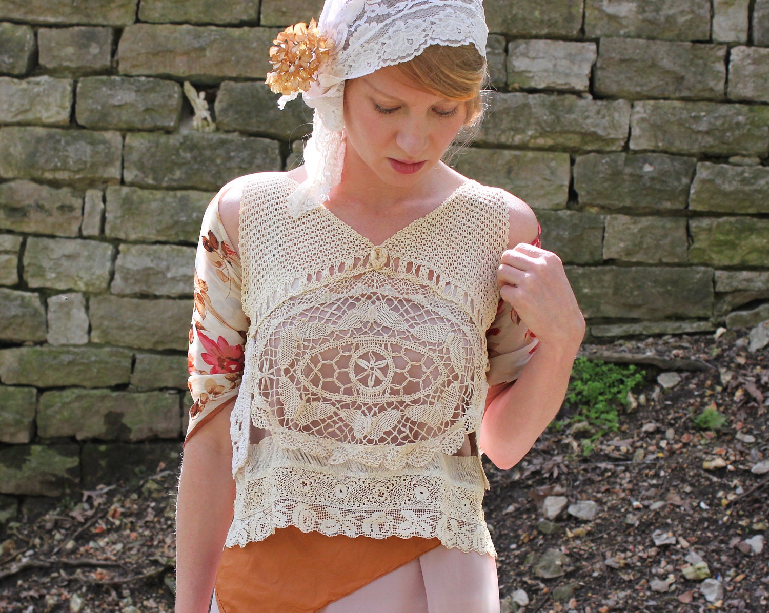 Vintage Victorian Lace & Doilies Tank Top Camisole Upcycled Eco Friendly OOAK . Small to Medium