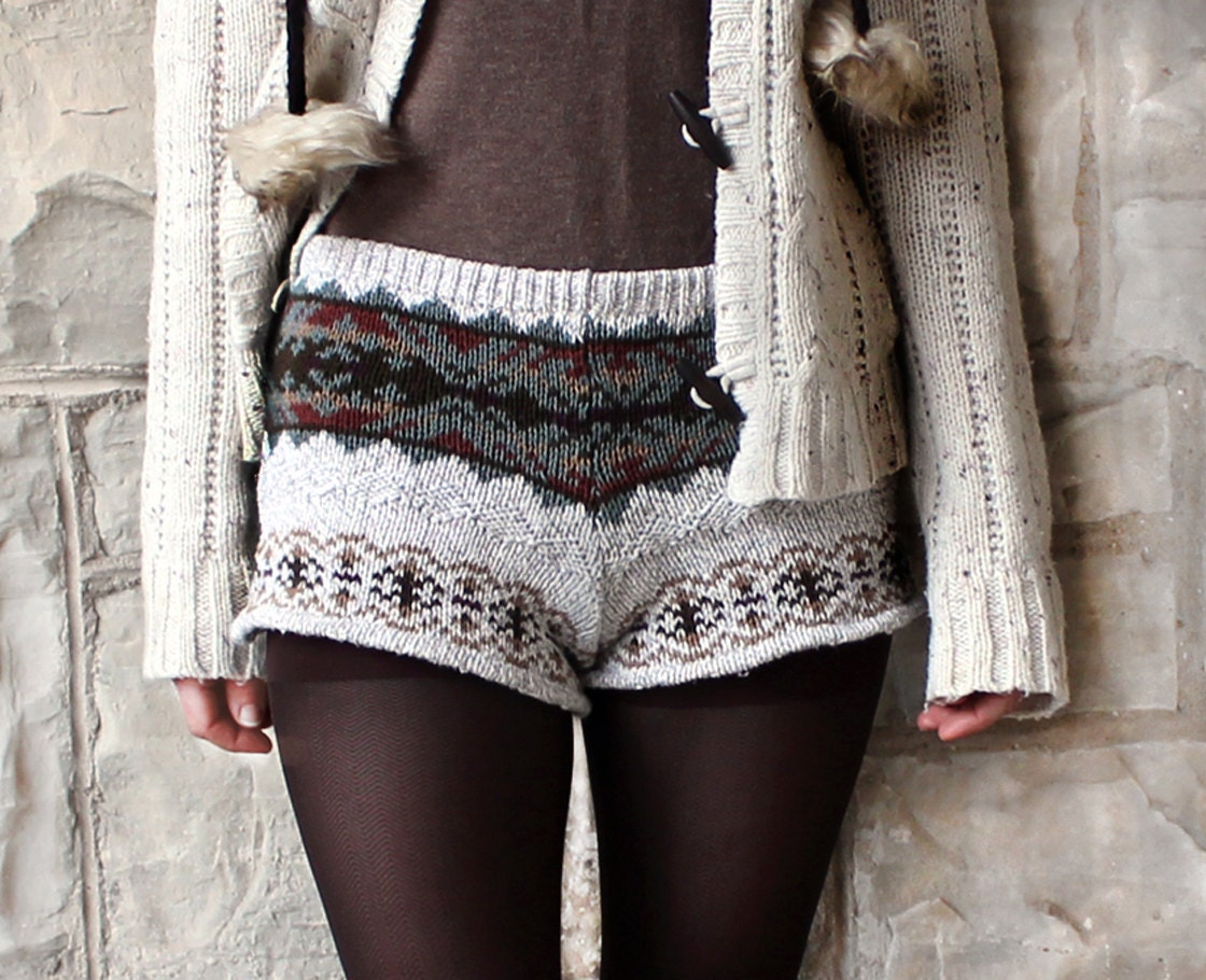 Upcycled SWEATER SHORTS Knit Alpine Nordic Chunky Knit Cotton S M