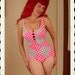 FABULOUS Early 1960's Pink & Grey Harlequin Diamond Print Swimsuit by Cole of California for Saks Fifth Avenue - Cut Out Center - Size M