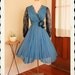 DESIGNER Early 1960's New Look Vibrant Blue Silk Chiffon & Black Lace Party Dress by Miss Elliette of California - 3D Roses - Rare - Size L