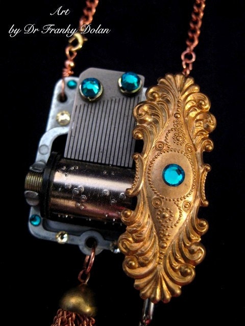 Musical Pendant - Sculptural Necklace by Award - Winning Fae Factory Steampunk Chic Eco Artist, Dr Franky Dolan (Original jewelry art)