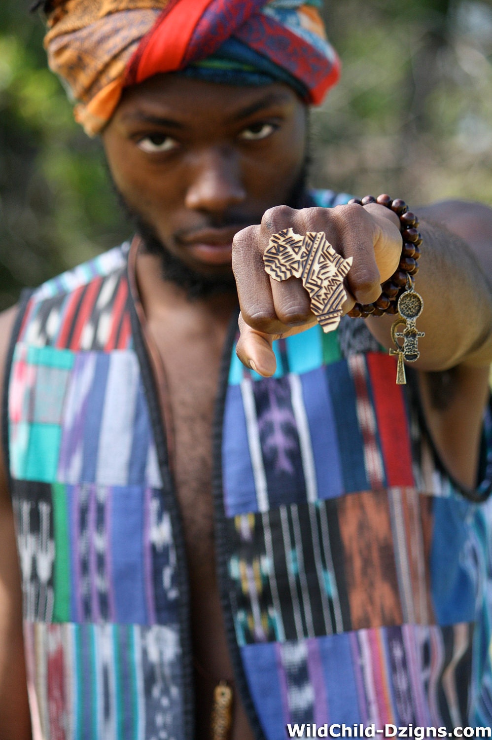 Natural wood burned Africa Ring