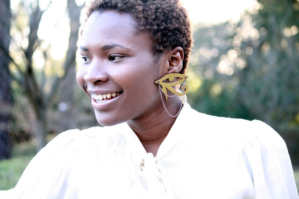 Eye of Horus painted earrings in gold