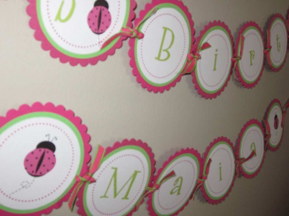 Little Ladybug Collection: Large Personalized Banner. Ladybug Birthday Banner. Ladybug Banner. Pink and Lime Ladybugs. Il_570xn