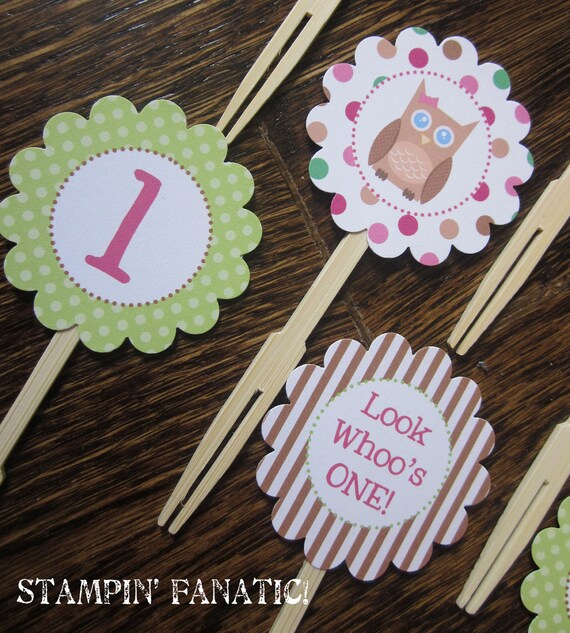 Look Whoo's One Collection Cupcake Toppers, Set of 12. Look Whoo's One Birthday. Owl First Birthday. Owl Birthday. Il_570xn