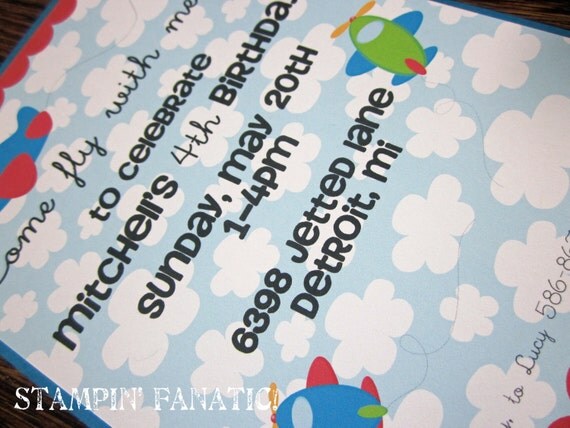 Toy Plane Collection: Set of 12 personalized Airplane birthday invites. 5x7" w/envelopes. Made to order, custom. Toy, Vinatge Airplanes. Il_570xn