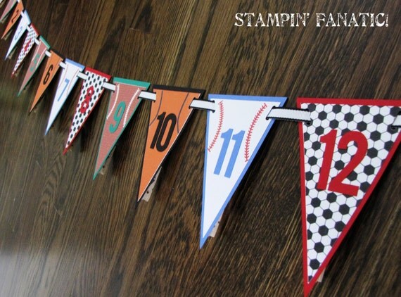 Play BALL collection: 0-12 mos/monthly banner for hanging pictures. 1st birthday banner. Soccer, football, baseball, basketball birthday. Il_570xn