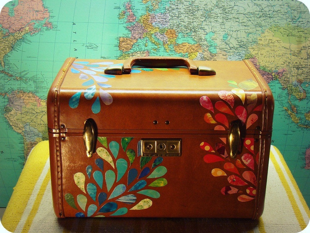 HANNAH... Remixed Vintage Train Case, decoupaged luggage (one of a kind)