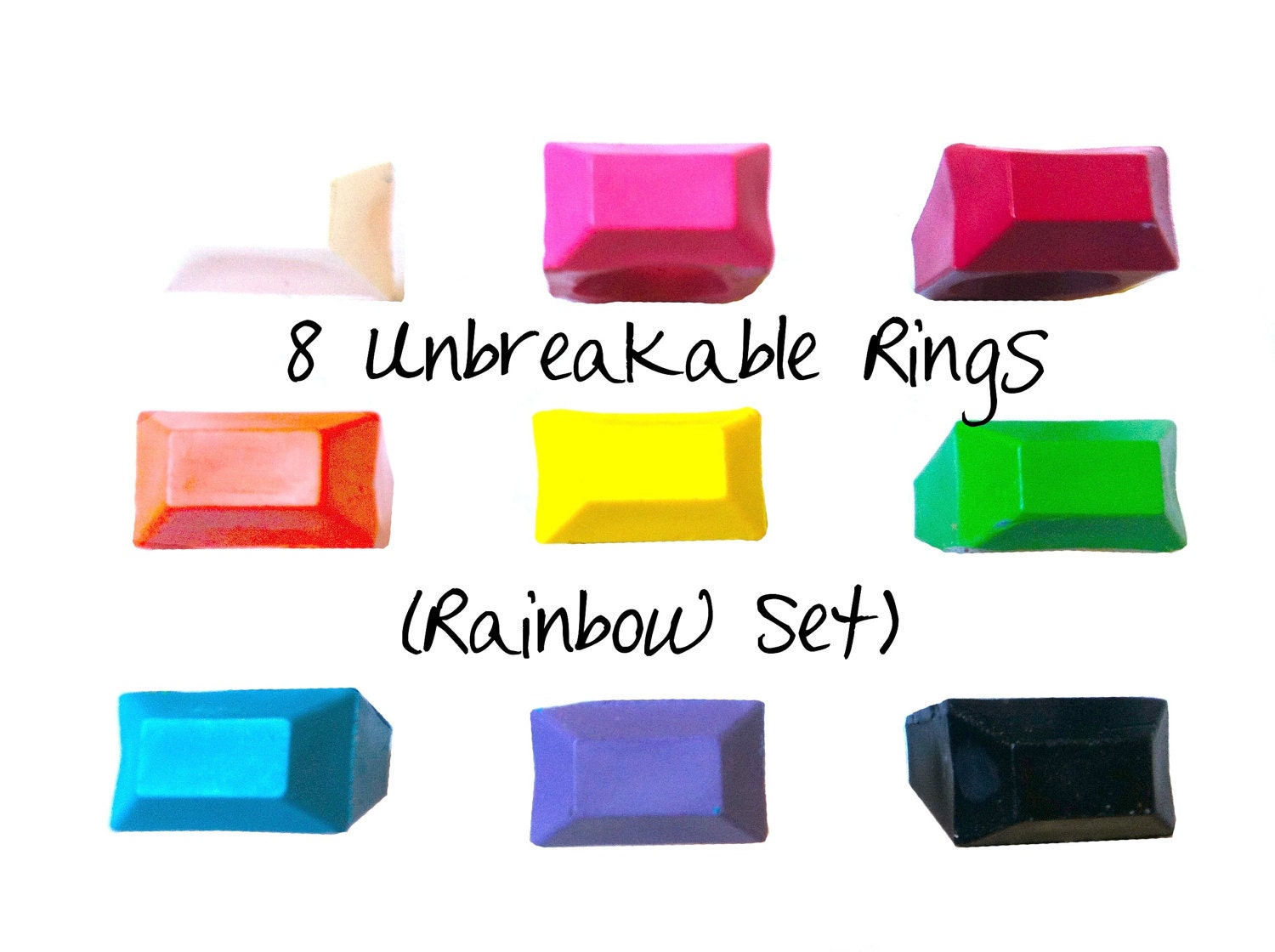8 EVERYDAY Crayon Rings - Rainbow Set - Size 5, 6, 7, or 8  - now with a hard STAINLESS STEEL core